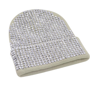 New Arrival Rhinestones <b>Beanie</b> Hat Stylish Winter Headwear Soft Stretch Acrylic Fabric Custom Manufacturing Wholesale Supplier - Product Image 3