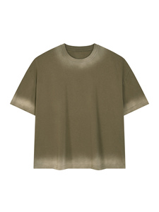 Camiseta Oversize de Cuello Redondo para Mujer, Verde Oliva, 100% Algodón, Corte Holgado, Manga Corta, Color Sólido, Lavado Ácido, Ribete en Contraste - Product Image 2