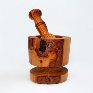 Mortier et pilon en bois à finition naturelle pour le broyage de poudres ayurvédiques et l'usage domestique en cuisine - Product Image 5