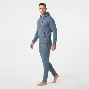 Conjunto Deportivo Hawk Eye para Hombre, Sudadera con Capucha y Cierre de Cremallera en Azul Pizarra, Pantalones Deportivos, Transpirable, de Secado Rápido, Algodón Grueso, Corte Regular - Product Image 3