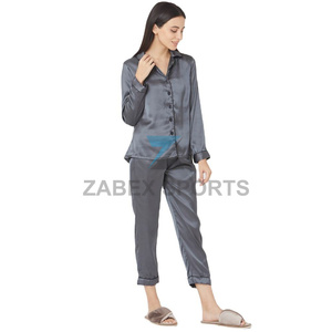 Ensemble de pyjama en satin polyester/coton pour femmes avec logo personnalisé, fermeture à cordon, séchage rapide, respirant, tissu doux, vêtements de détente - Product Image 6