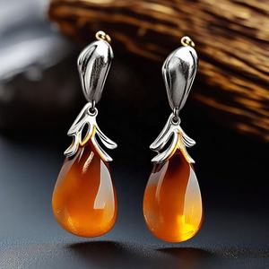 Nouvelles boucles d'oreilles avec pierres précieuses en onyx jaune et argent sterling 925 plaqué or 18 carats pour femmes - Product Image 4