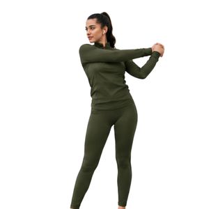 <b>Women's</b> Winter Olive Green Breathable Two Piece Tracksuit Set Full Zip <b>Jacket</b> & Slim Fit Leggings Activewear Outfit - Product Image 4