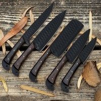 Ensemble de couteaux de cuisine faits à la main sur mesure, 5 pièces, couteaux en acier 1095 avec revêtement en poudre, avec étui en cuir