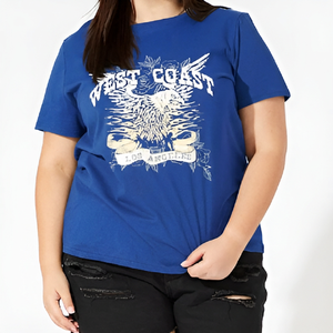 Camiseta Azul Urbana para Mujer con Opción de Logotipo Personalizado, Cuello Redondo, Manga Corta, Corte Regular, 100% Algodón, Secado Rápido, Diseño Estampado - Product Image 5
