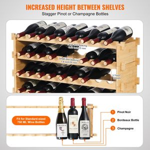Ripiano per vino modulare impilabile a 4 livelli da 36 bottiglie in legno di bambù - Product Image 3