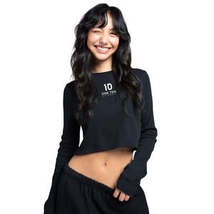 Camiseta térmica corta de manga larga para mujer, color negro fantasma, ajuste ceñido, acanalada, estilo casual urbano, para capas, suave y cálida - Product Image 6