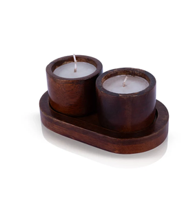 Portavelas de madera de mango con bandeja organizadora para mesa de comedor, soporte de madera para velas, el más vendido en oferta. - Product Image 1