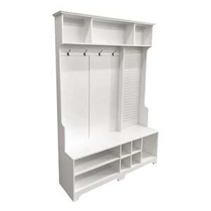 Appendiabiti con panca per scarpe e ripiani a muro Hall albero con pannello per ingresso corridoi e camere da letto - Product Image 4
