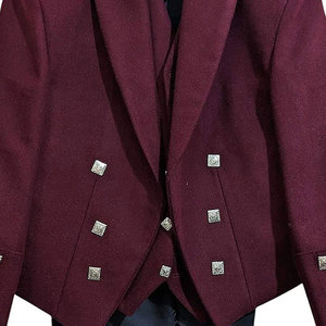 Scottish Men's Maroon <b>Wool</b> Prince Charlie Kilt Jacket With <b>Vest</b> Wedding Jacket - Product Image 3