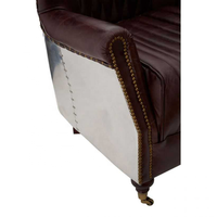 Fauteuil d'appoint Chesterfield capitonné en cuir, style moderne et minimaliste, avec structure en bois massif, inspiré des avions, pour salon