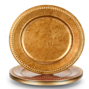 Assiette de présentation classique en cuivre avec bordure en corde, centre lisse et réfléchissant, et ton doré. Unité disponible à prix de gros dès maintenant. - Product Image 3