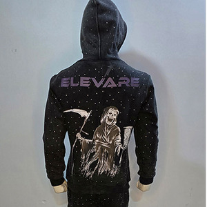 High Quality Breathable Lightweight Winter Casual Solid Hooded Rhinestone Acid Wash <b>Flare</b> Sweatpants Zip 2 Piece Set 100% Cotton - Product Image 3