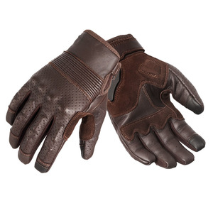 Unisex Brown Leather Racing <b>Gloves</b> Full Finger Breathable Panelled Design Buckle Closure Outdoor Riding Use - Product Image 3