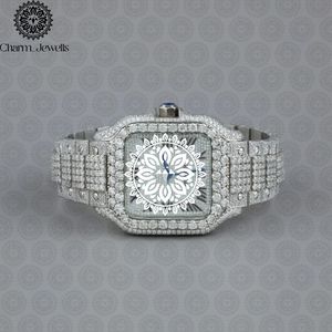 Montre de luxe pour homme Charm_Jewells en acier inoxydable, boîtier de 30 mm, mécanique, accents de diamants, bracelet en acier inoxydable, verre, style Hip Hop, 10 bars - Product Image 1