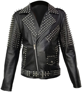 <b>Men</b>’s Genuine Cow Leather Biker <b>Jacket</b> – Vintage Motorcycle Style Stand Collar Zipper Sheep <b>Fur</b> Lining Custom OEM ODM - Product Image 1