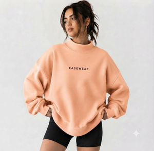 Sweat-shirt oversize à col montant pour femme en coton et bambou tricoté respirant avec imprimé lettres sur le devant – Collection Automne - Product Image 1