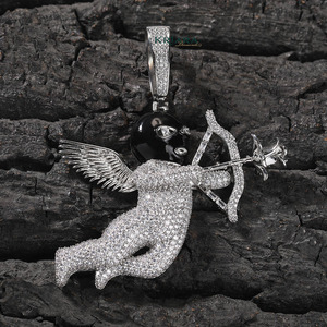 925 Silver Rhodium Plated Moissanite <b>Angel</b> Pendant with Black Head Wings Luxury Themed Wedding Hiphop <b>Charm</b> Unisex Everyday Wear - Product Image 4