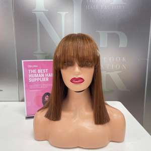 Extensions de cheveux humains vietnamiens Super Double Drawn perruque de qualité supérieure Bang couleur brun clair - Product Image 1