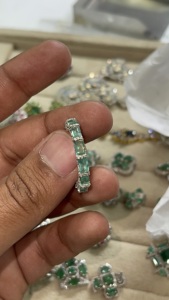 Natural <b>Emerald</b> & Diamond Sterling 925 <b>Silver</b> Handmade <b>Ring</b> - Product Image 2