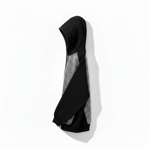 Sweat-shirt à capuche surdimensionné pour homme, orné de strass, manches raglan, tricoté, vêtements d'hiver, couleur unie, noir - Product Image 4