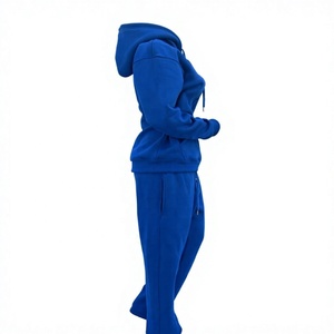 Ensemble de survêtement pour femme bleu roi, coupe régulière, à capuche, en molleton de coton brossé, broderie, design 2-en-1, vêtements d'automne - Product Image 1
