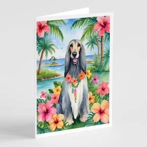 Whimsical A7 Size <b>5x7</b> Blank Note Cards Pack of 8 Afghan Hound Luau Greeting Cards with <b>Envelopes</b> - Product Image 1