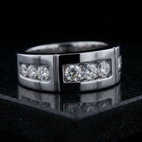 Bague en or blanc 10k RAAMAA avec diamant taille ronde, sertie en canal, large bande segmentée et diamant de laboratoire