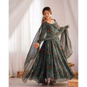 Beautiful <b>Modest</b> Sets Anarkali Gown and <b>Pant</b> with Dupatta for Parties - Product Image 1