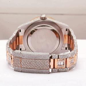 Reloj de Lujo para Mujer con Diamantes, Caja Redonda de Acero Inoxidable, Movimiento de Cuarzo Analógico de 38 mm, Cristal de Zafiro, Cierre Desplegable - Product Image 4