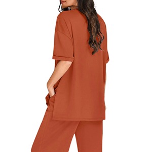 Conjunto de Dos Piezas de Verano para Mujer, Talla Grande, 100% Algodón, Pantalones y Top Casual de Pana Plisada, Transpirable, de Secado Rápido, Color Sólido, Personalizado en la Parte Delantera - Product Image 6