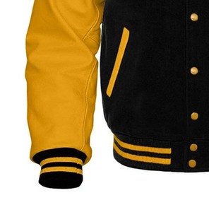 Veste universitaire noire et jaune pour homme, en laine et polyester, col rabattu, coupe classique, pour l'automne - Product Image 3