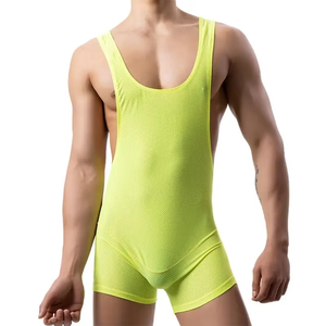 <b>Men</b> Neon Yellow Sleeveless Romper Spandex Polyester Breathable Seamless Adult Leisurewear - Product Image 1