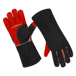 XL Comfortable XL Extra Soft Blue Cowhide Split Leather Gloves Industrial Welding Safety Firefighting Hand <b>Arm</b> Protection - Product Image 2