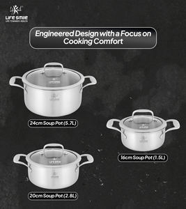 Ensemble de casseroles haut de gamme en acier inoxydable 18/10, 6 pièces, corps robuste, poignées solides en acier inoxydable, couvercles en verre, compatible induction - Product Image 2
