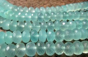 Cuentas de Calcedonia Aqua Natural en forma de Rondelle microfacetadas de 10 mm, 8 pulgadas - Product Image 4