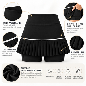 Falda pantalón plisada negra y blanca con ribetes para mujer, cintura alta, minifalda de golf con pliegues, pantalones cortos incorporados, bolsillo lateral, venta al por mayor OEM - Product Image 6
