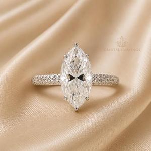 Anillo de Compromiso de Moissanita de 1 Quilate con Corte Marquesa, Banda Pavé, Joyería Nupcial Solitaria, Anillo de Boda Personalizado, Fabricante Mayorista - Product Image 1