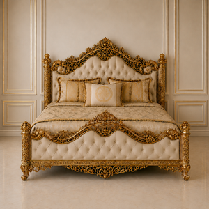 Juego de Dormitorio de Estilo Europeo Tallado a Mano de Primera Calidad para Villa y Hotel, Cama King Size con Cabecero Acolchado, Mesitas de Noche, Muebles de Madera de Teca de Estilo Antiguo - Product Image 2