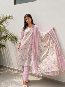 Vestido Modesto para Mujer, 100% Algodón, Cintura Natural, Kurti Dupatta, Estampado Jaipuri, Reversible, Informal, para Bodas y Diwali - Product Image 2
