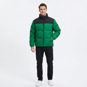 Chaqueta Acolchada para Hombre, Color Verde y Negro, con Cuello Alto y Cierre, Resistente al Viento, para Invierno, Informal, con Relleno Grueso de Poliéster - Product Image 3