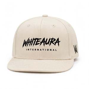 Casquette Snapback 6 Panneaux Whiteaura International Unisexe Style Urbain Toile de Coton Beige Logo Brodé 3D Décontractée Voyage Coupe Adulte - Product Image 1