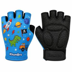Gants de cyclisme mi-doigts pour enfants à imprimé océan personnalisé, respirants, légers, antidérapants, rembourrés, avec fermeture auto-agrippante réglable - Product Image 5