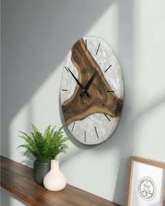 Glossy White Epoxy Resin River Wooden <b>Wall</b> <b>Clock</b> Antique Style Art Unique <b>Decorative</b> for Home & Office <b>Decor</b> - Product Image 3
