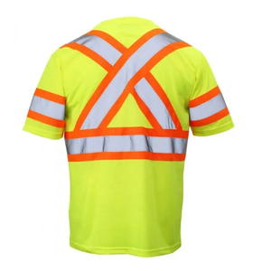 Camiseta de seguridad de manga corta con cuello redondo para hombre, con logotipo y tamaño personalizados, tira reflectante de alta visibilidad, para uso en exteriores y trabajo. - Product Image 2