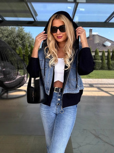 Veste en jean surdimensionnée pour femme, best-seller, personnalisable, avec détails en rivets en coton respirant, finition teinte et prix de gros - Product Image 2