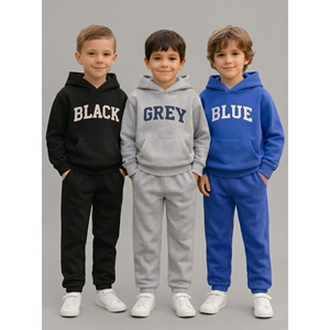 Conjunto de Sudadera con Capucha y Pantalones Deportivos de Forro Polar Grueso al por Mayor, Trajes Deportivos Personalizados para Niños - Product Image 1