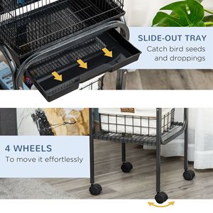 44.5 Black Metal Bird Cage Detachable <b>Rolling</b> <b>Kit</b> Stand Included for Parakeets Cockatiel Canary Finch Parrotlet Bird Supplies - Product Image 6