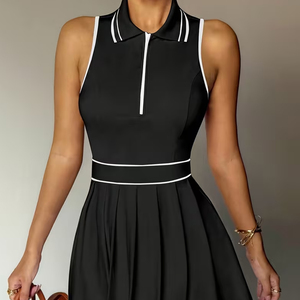 Robe de tennis polo pour femme, robe athlétique color-block avec fermeture éclair mi-longue, style unique - Product Image 4