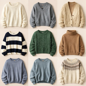 Pull en tricot d'hiver sur mesure à col polo rayé avec ourlet côtelé, fabrication sur mesure de pulls coupés et cousus, sourcing de fils personnalisés - Product Image 2